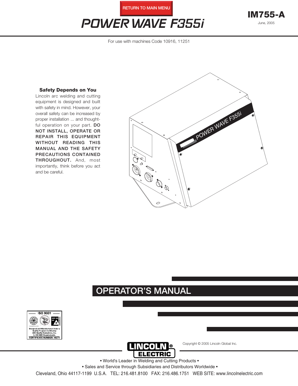 Lincoln Electric POWER WAVE F355I User Manual | 36 pages