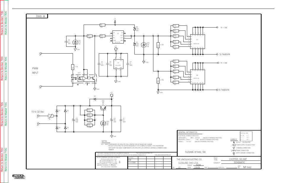 Electrical diagrams, Schematic - chopper pc board, Commander 500 | 15 to 32 vac | Lincoln Electric COMMANDER SVM153-A User Manual | Page 142 / 156