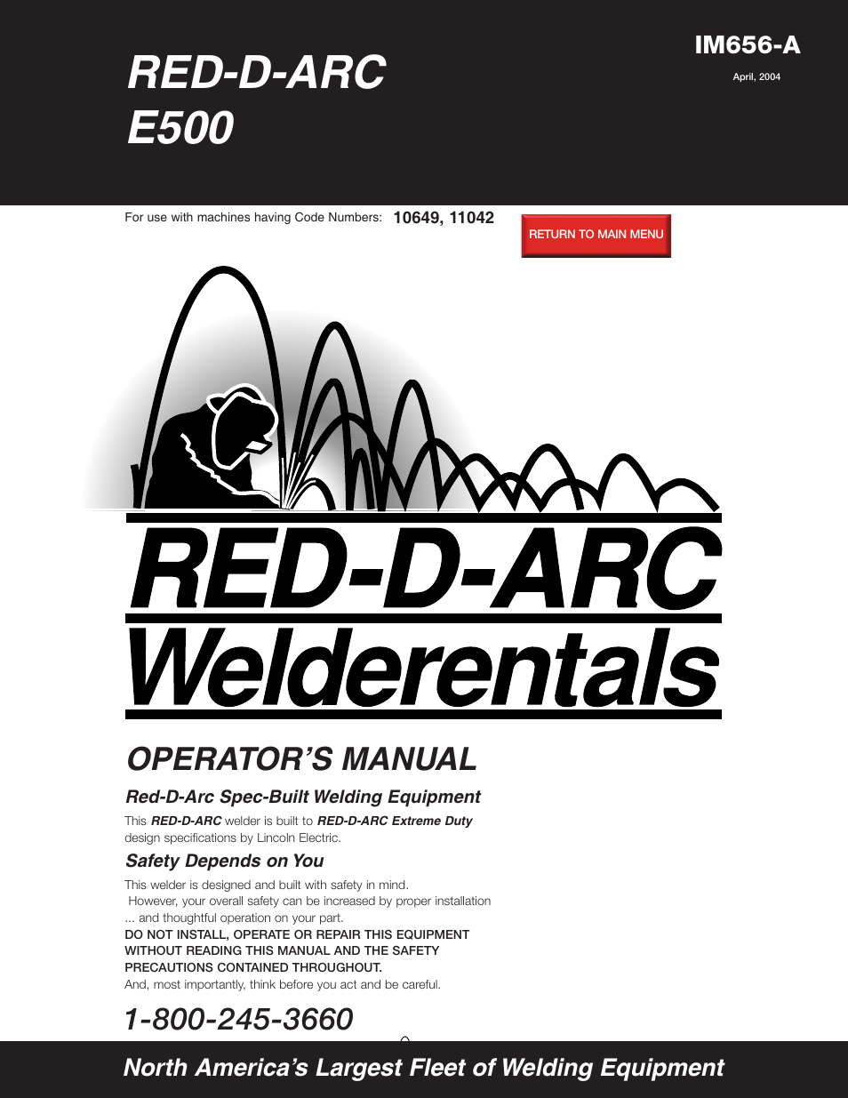 Lincoln Electric RED-D-ARC E500 User Manual | 28 pages