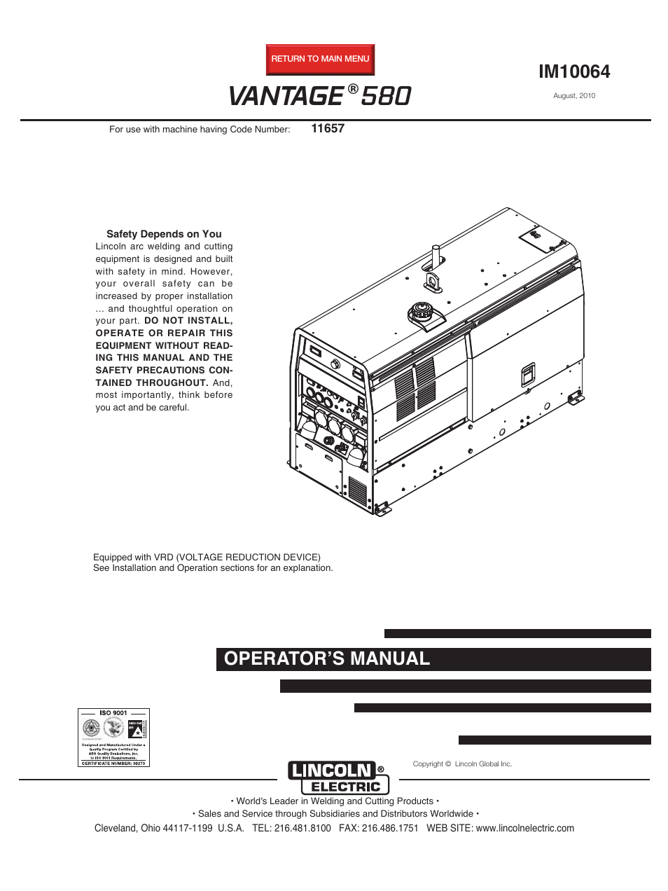 Lincoln Electric VANTAGE IM10064 User Manual | 53 pages