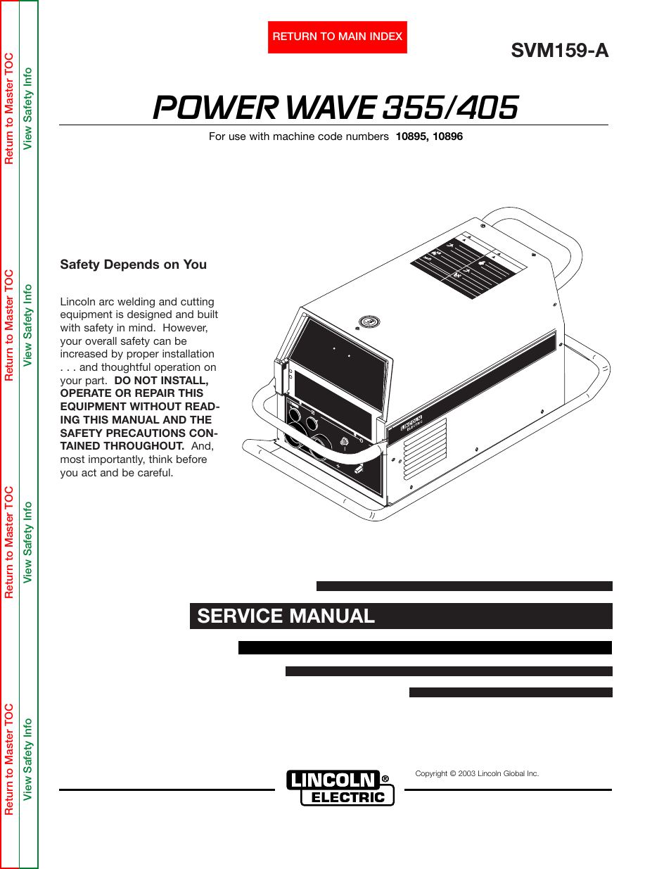 Lincoln Electric POWER WAVE 355/405 SVM159-A User Manual | 134 pages