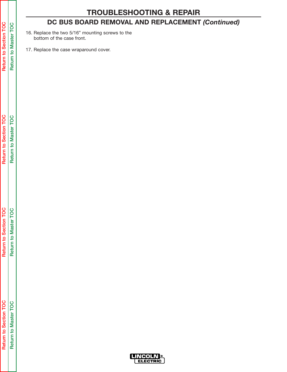 Troubleshooting & repair, Dc bus board removal and replacement (continued) | Lincoln Electric POWER WAVE 355/405 SVM159-A User Manual | Page 106 / 134