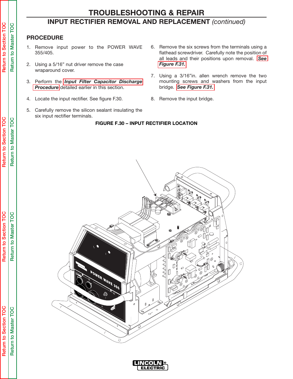 Input rectifier, Troubleshooting & repair, Procedure | Lincoln Electric POWER WAVE 355/405 SVM159-A User Manual | Page 108 / 134