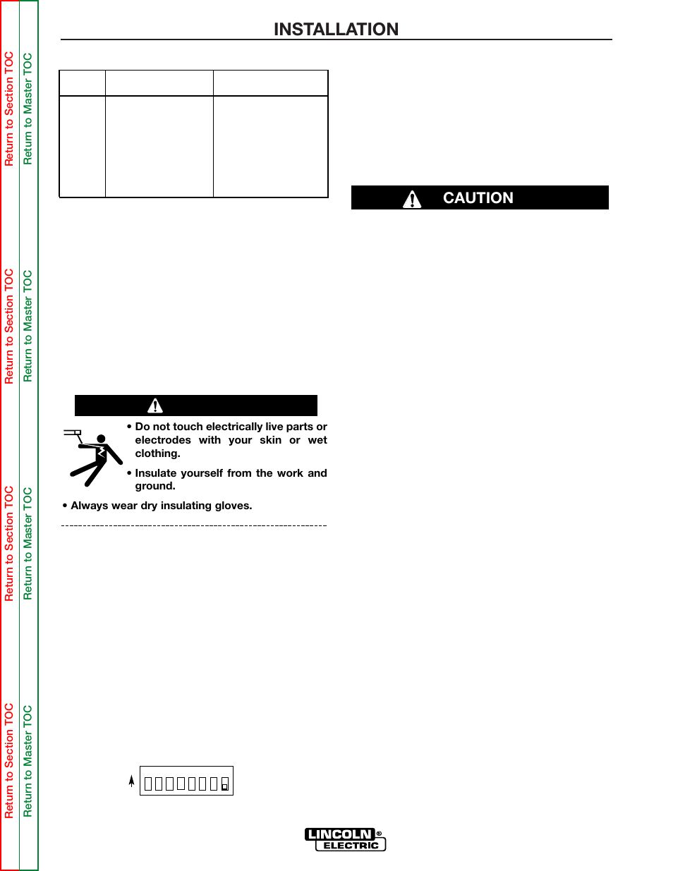 Installation, Warning, Caution | Lincoln Electric POWER WAVE 355/405 SVM159-A User Manual | Page 14 / 134