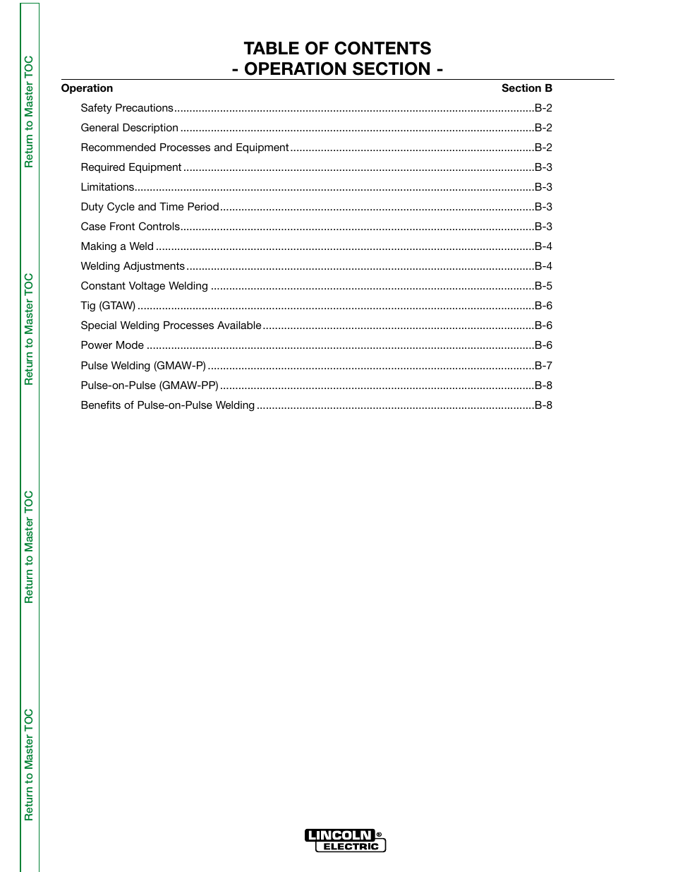 Section b - operation | Lincoln Electric POWER WAVE 355/405 SVM159-A User Manual | Page 21 / 134