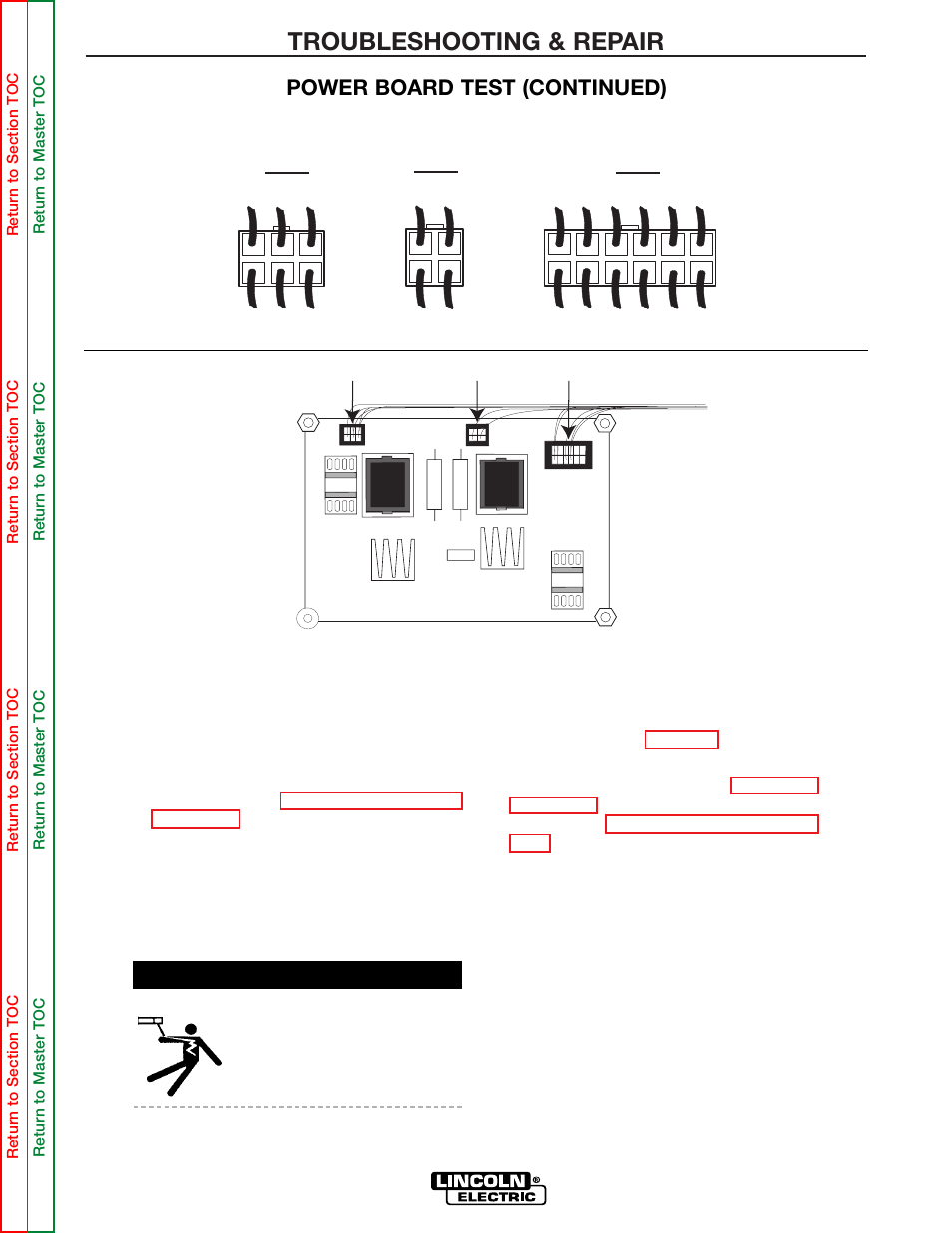 Troubleshooting & repair, Power board test (continued), Warning | Lincoln Electric POWER WAVE 355/405 SVM159-A User Manual | Page 66 / 134