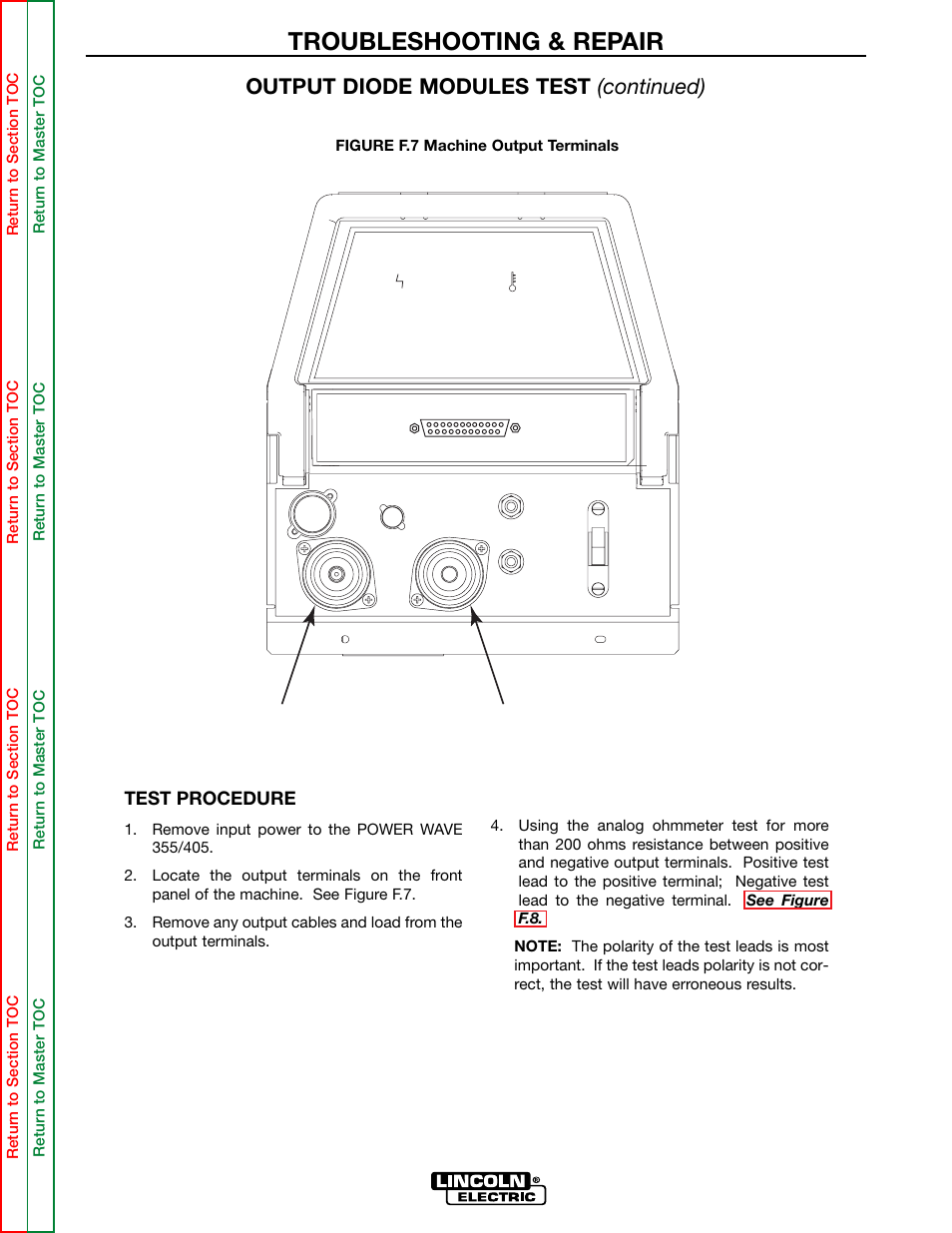 Troubleshooting & repair, Output diode modules test (continued) | Lincoln Electric POWER WAVE 355/405 SVM159-A User Manual | Page 74 / 134