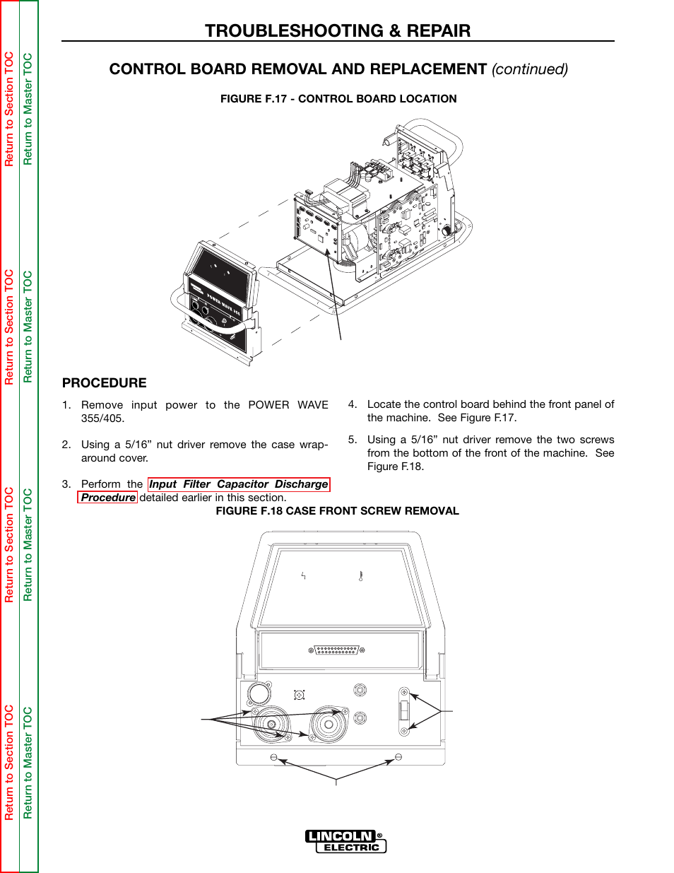 Troubleshooting & repair, Control board, Control board removal and replacement (continued) | Procedure | Lincoln Electric POWER WAVE 355/405 SVM159-A User Manual | Page 90 / 134
