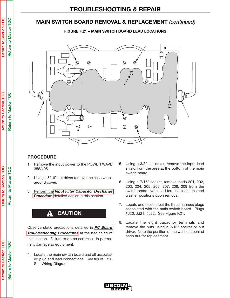 Troubleshooting & repair, Caution | Lincoln Electric POWER WAVE 355/405 SVM159-A User Manual | Page 94 / 134