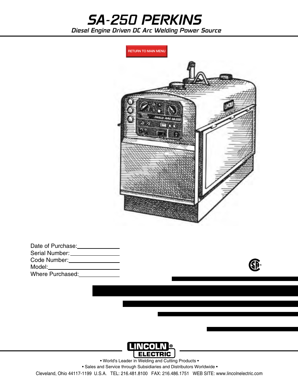 Lincoln Electric PERKINS SA-250 User Manual | 28 pages