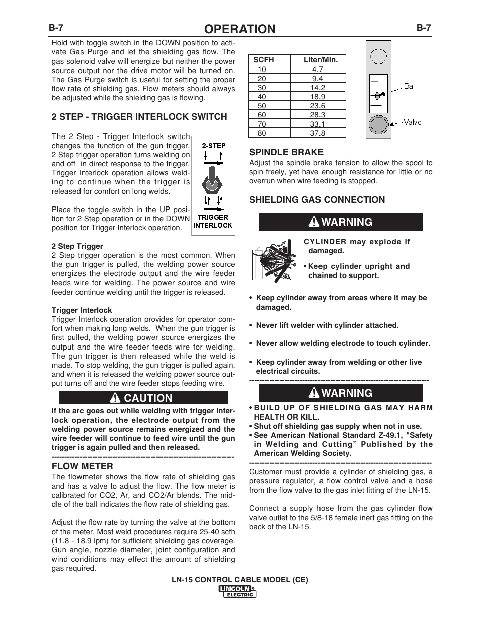 Operation, Warning, Caution | Lincoln Electric LN-15 WIRE FEEDER IM910 User Manual | Page 21 / 36