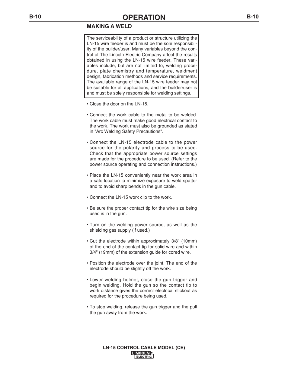 Operation | Lincoln Electric LN-15 WIRE FEEDER IM910 User Manual | Page 24 / 36