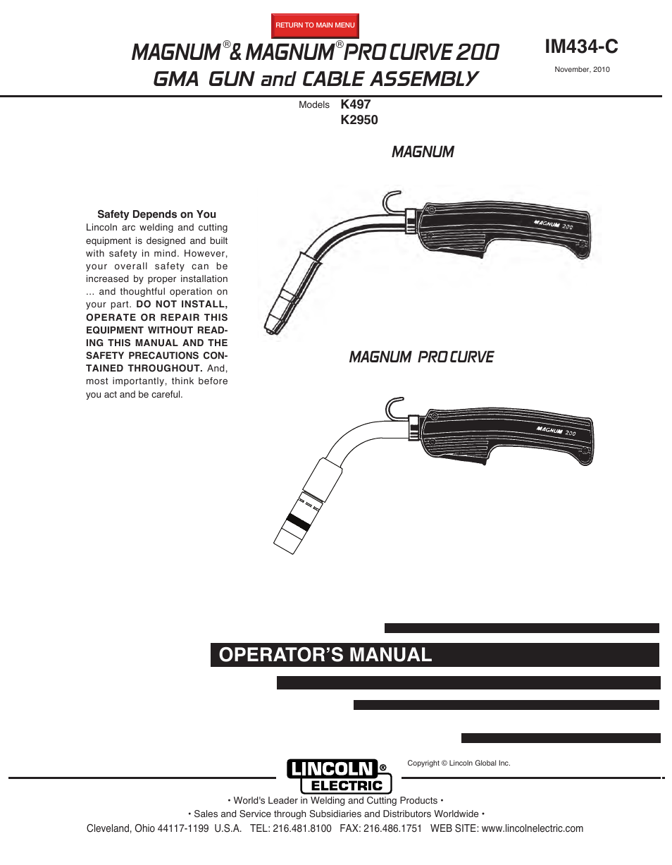 Lincoln Electric MAGNUM &MAGNUM PROCURVE 200 K497 User Manual | 21 pages
