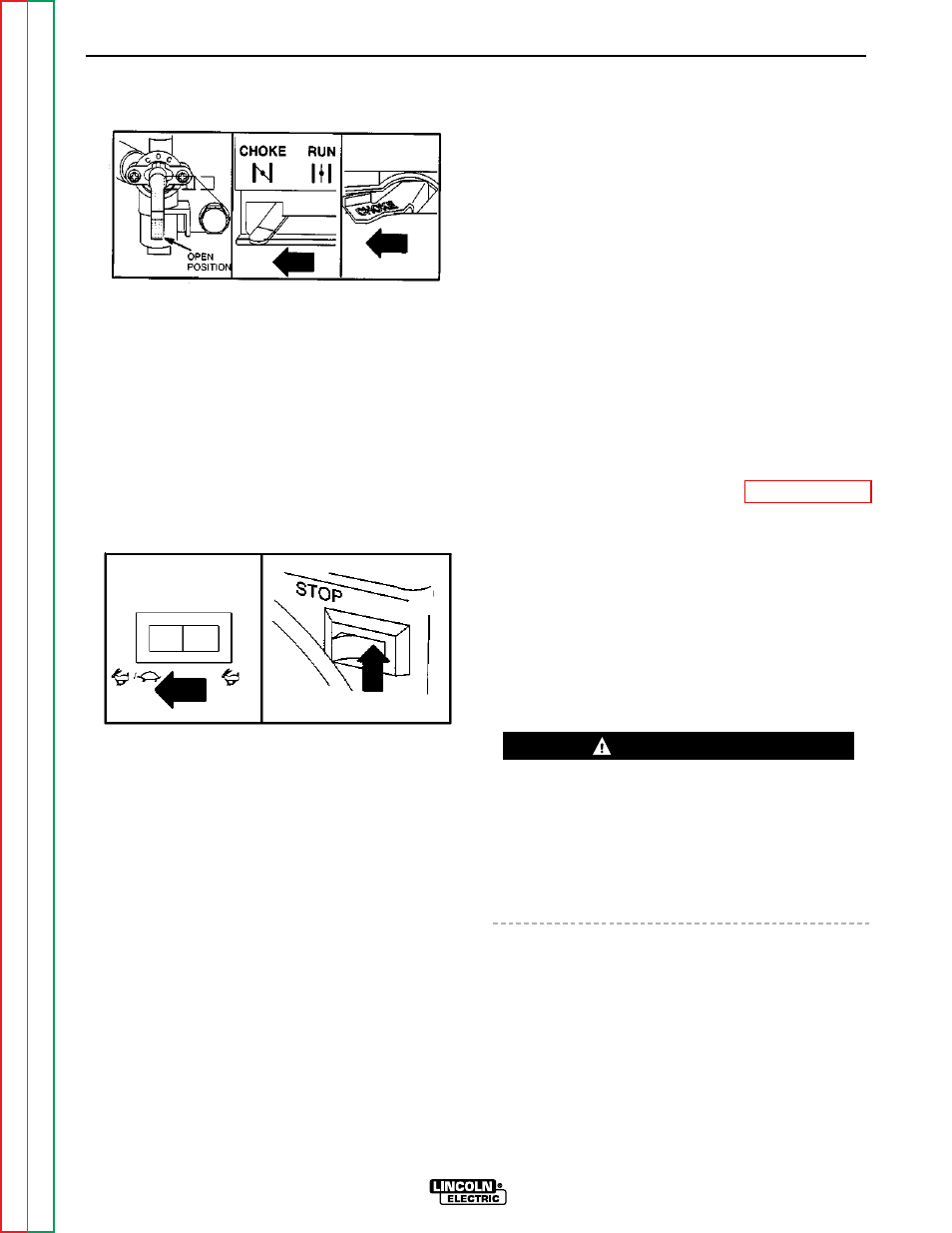Pointer is on “o.” see figure b.3, Ol to the left. see figure b.3, Operation | Warning | Lincoln Electric WELDANPOWER SVM 113-A User Manual | Page 21 / 106