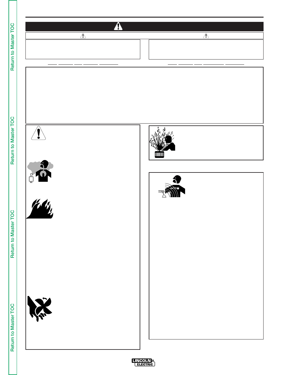 Safety, View safety info, Warning | For engine powered equipment, Electric and magnetic fields may be dangerous | Lincoln Electric SVM143-A User Manual | Page 2 / 98