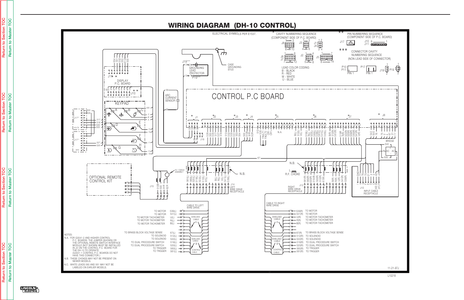 Electrical diagrams, Wiring diagram (dh-10 control), Control p.c board | Dh-10 | Lincoln Electric SVM143-A User Manual | Page 89 / 98