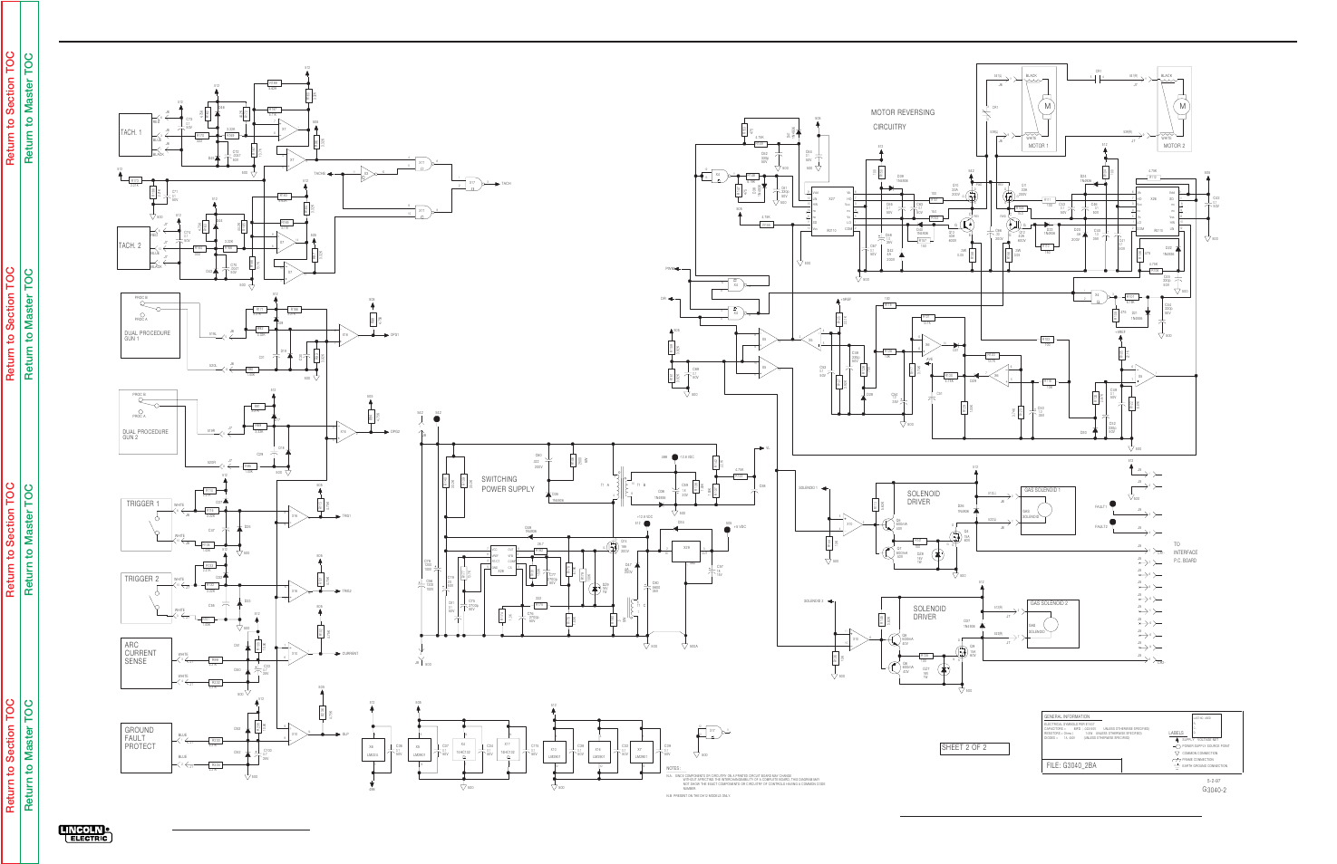 Electrical diagrams, Dh-10, Sense fault ground protect current arc | Switching, Power supply, Tach. 2 tach. 1, Solenoid, Solenoid driver driver, Sheet 2 of 2, Trigger 1 trigger 2 | Lincoln Electric SVM143-A User Manual | Page 92 / 98