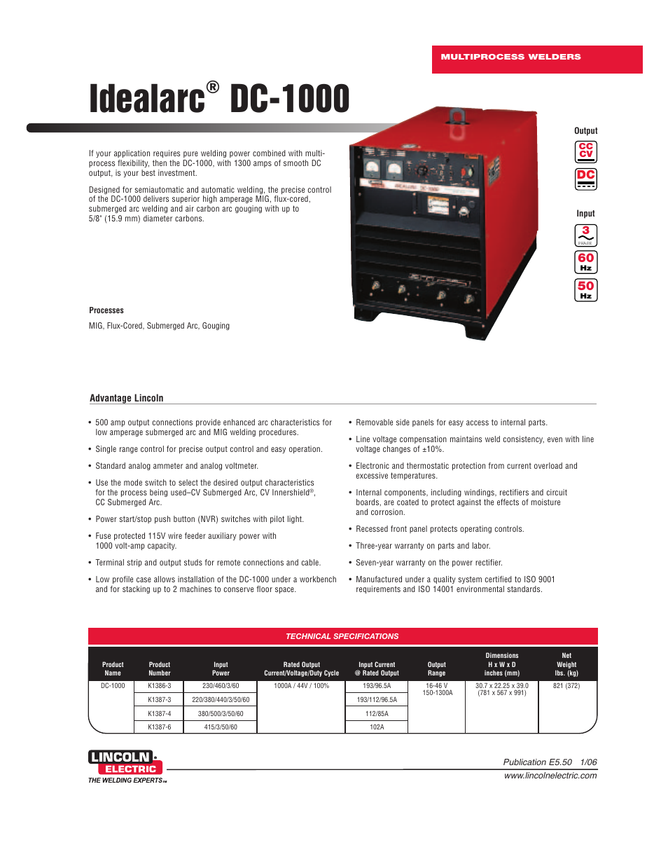 Lincoln Electric Idealarc DC -1000 User Manual | 2 pages