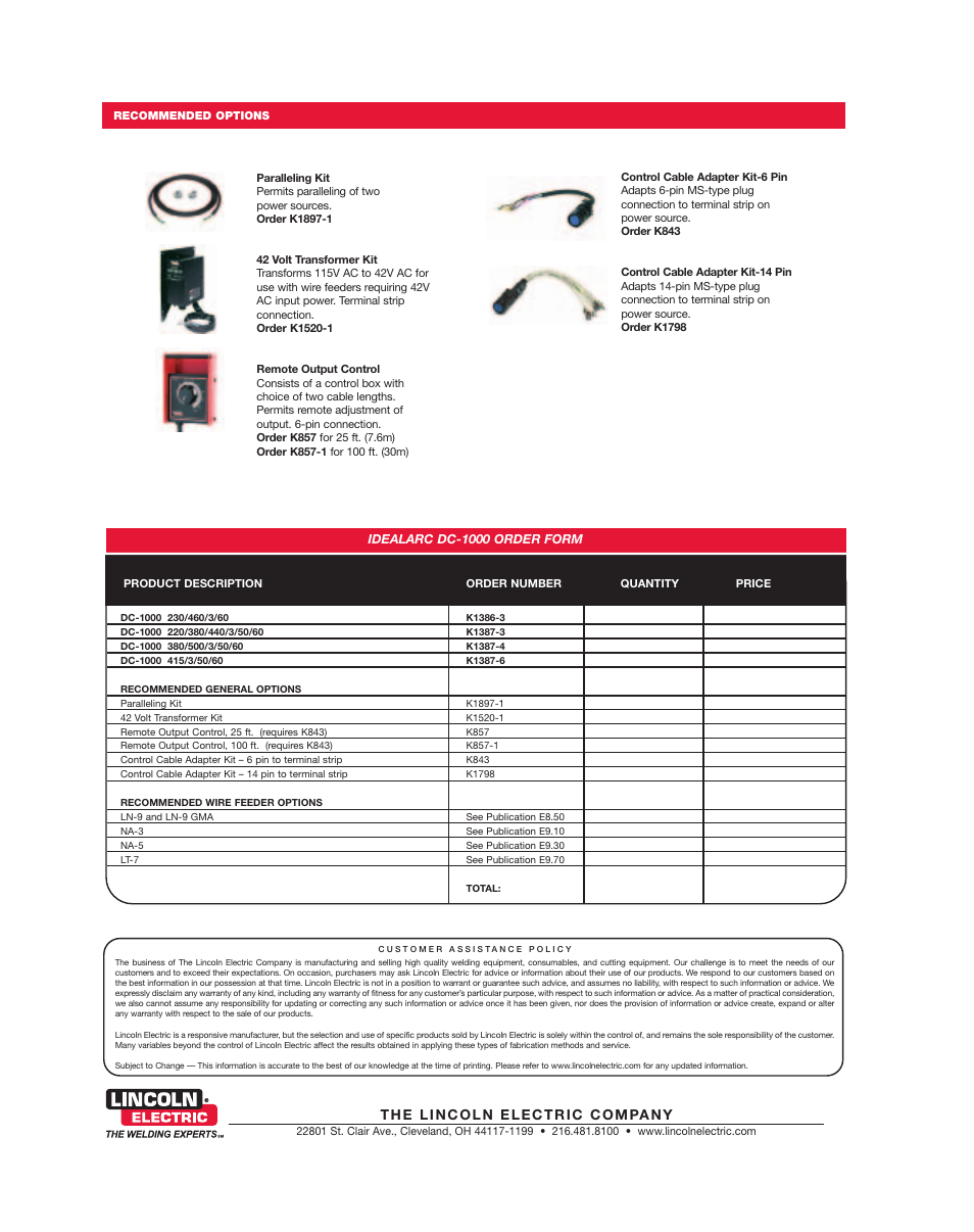 Lincoln Electric Idealarc DC -1000 User Manual | Page 2 / 2