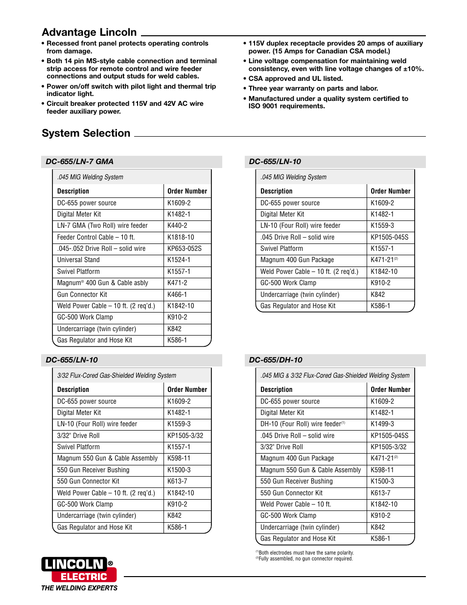 Advantage lincoln system selection | Lincoln Electric DC-655 User Manual | Page 2 / 4