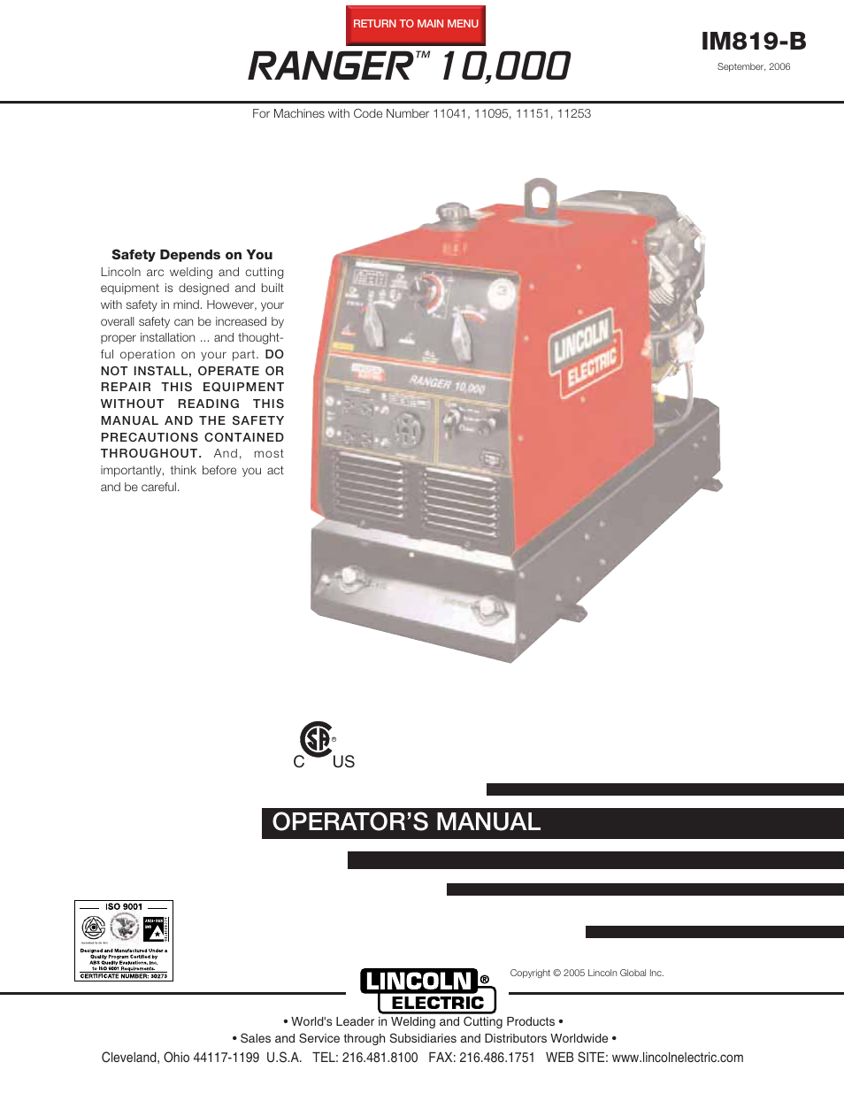 Lincoln Electric RANGER IM819-B User Manual | 37 pages