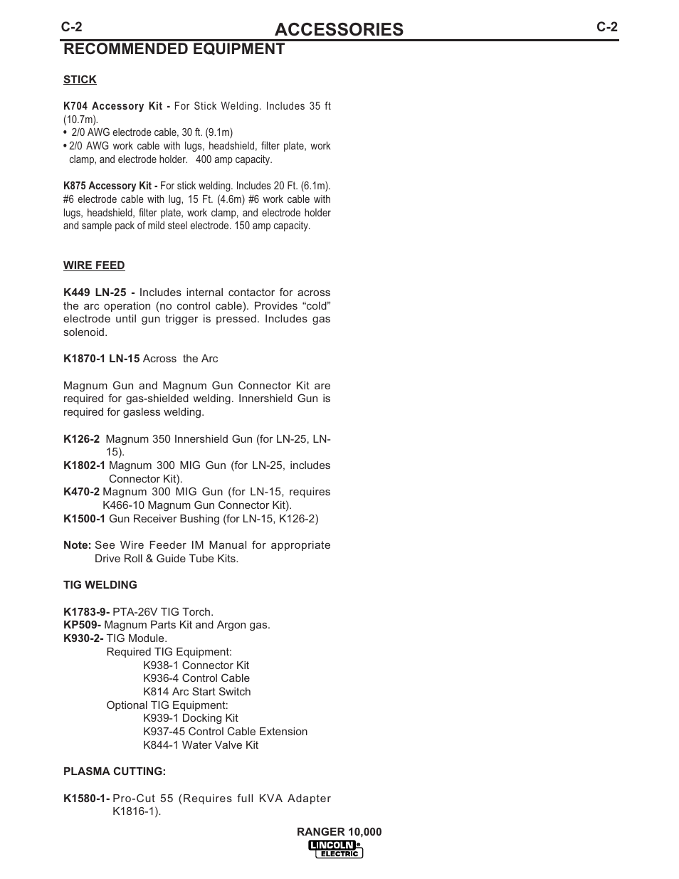 Accessories, Recommended equipment | Lincoln Electric RANGER IM819-B User Manual | Page 23 / 37