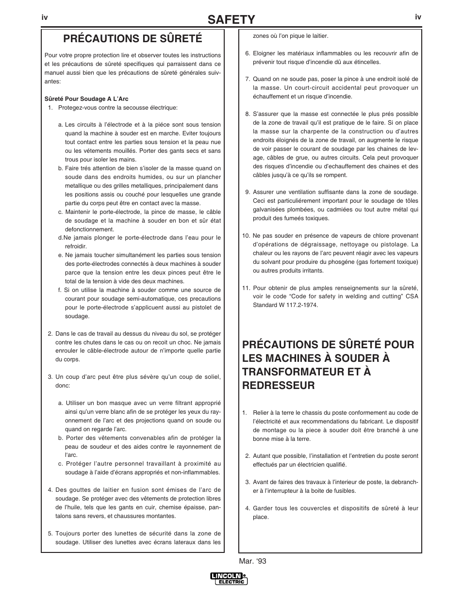 Safety, Précautions de sûreté | Lincoln Electric RANGER IM819-B User Manual | Page 5 / 37