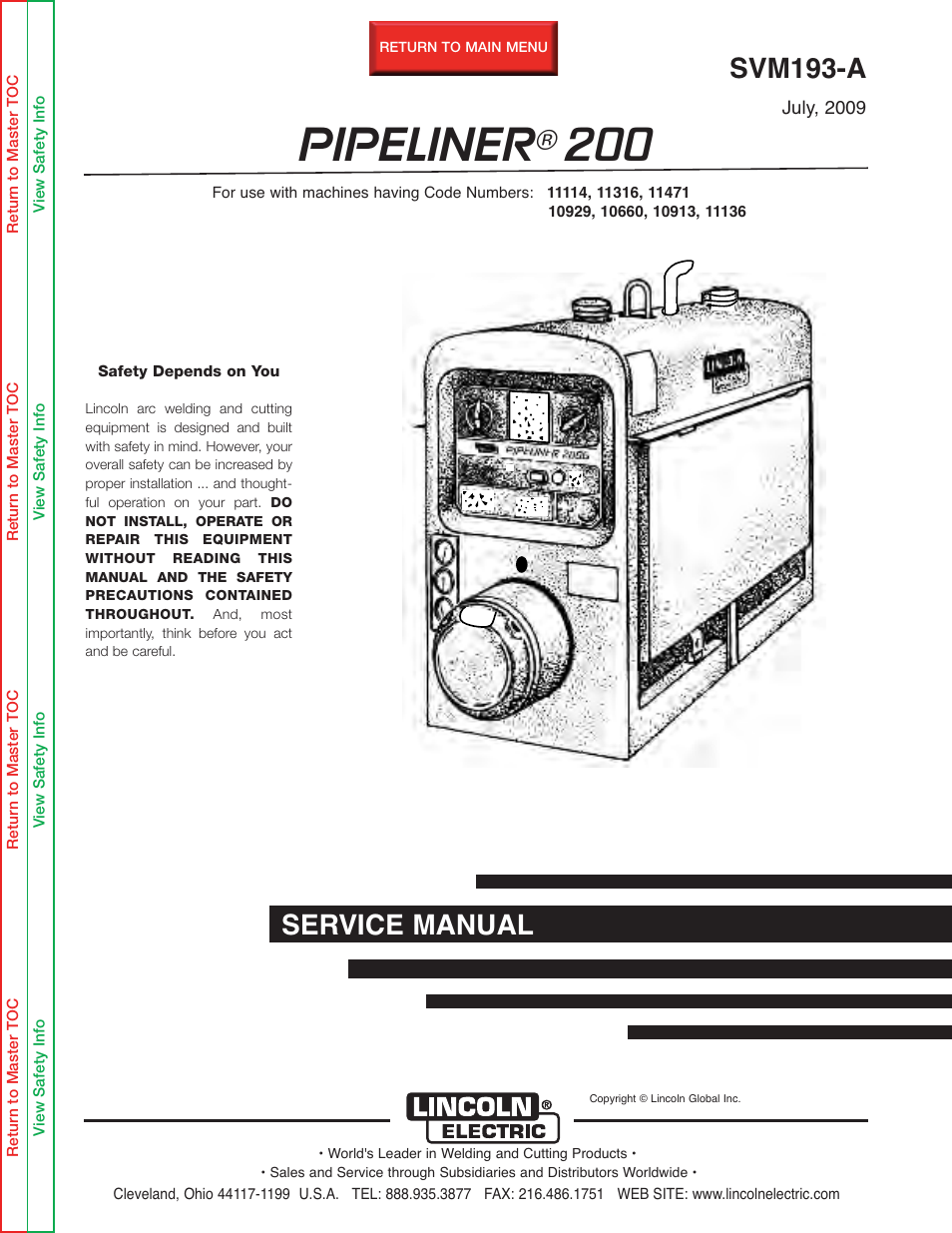Lincoln Electric PIPELINER 200 User Manual | 145 pages