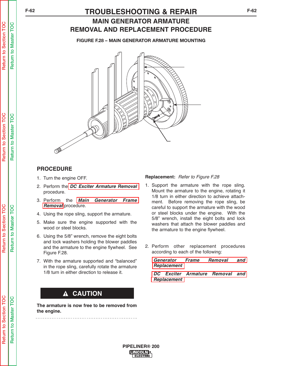 Troubleshooting & repair, Caution | Lincoln Electric PIPELINER 200 User Manual | Page 132 / 145