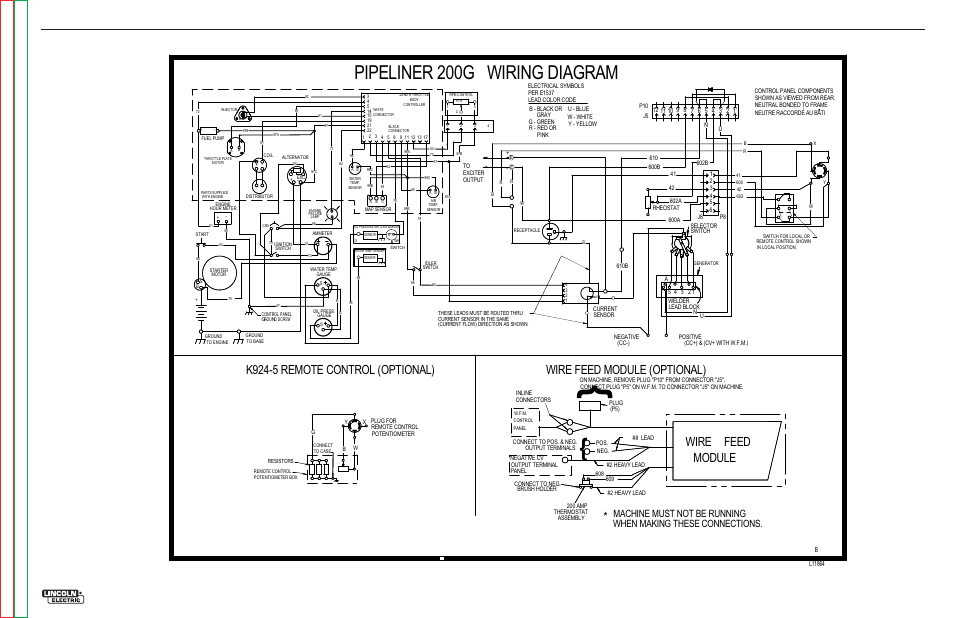 Pipeliner 200g wiring diagram, Wire feed module (optional) wire feed module, K924-5 remote control (optional) | Electrical diagrams, Pipeliner® 200 | Lincoln Electric PIPELINER 200 User Manual | Page 137 / 145