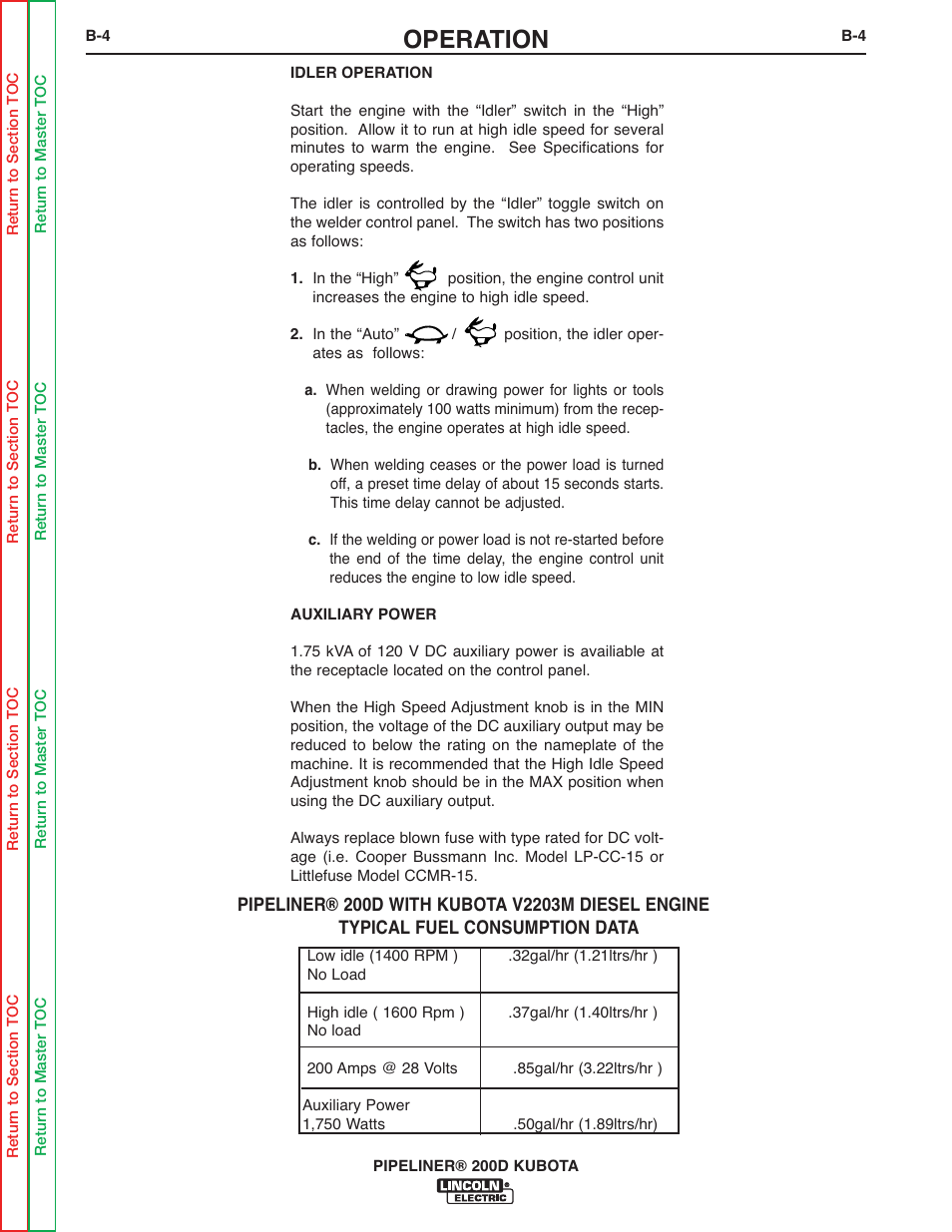 Operation | Lincoln Electric PIPELINER 200 User Manual | Page 16 / 145