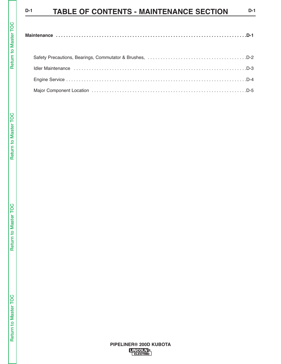 Section d - maintenance, Maintenance | Lincoln Electric PIPELINER 200 User Manual | Page 19 / 145