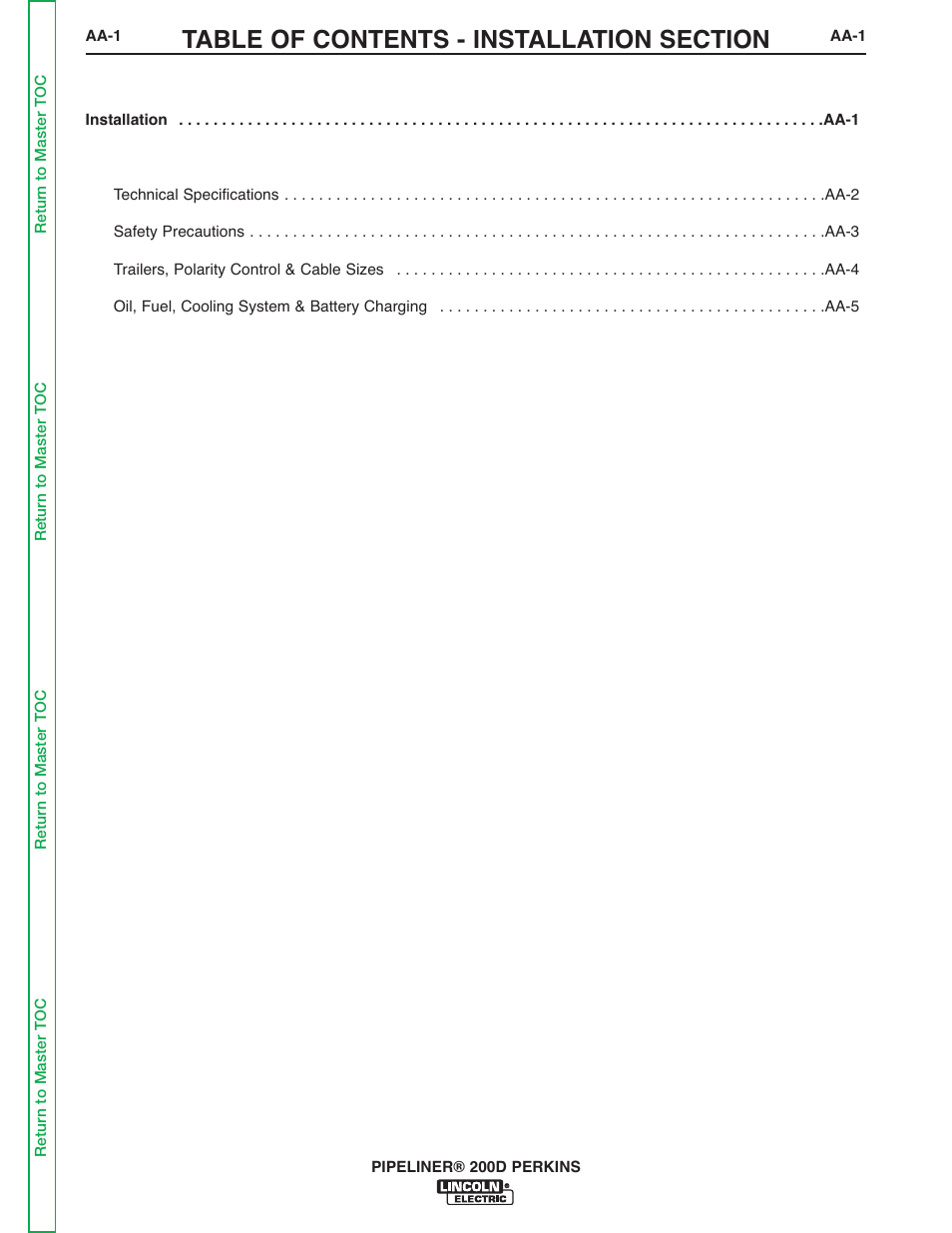 Section aa - installation | Lincoln Electric PIPELINER 200 User Manual | Page 25 / 145