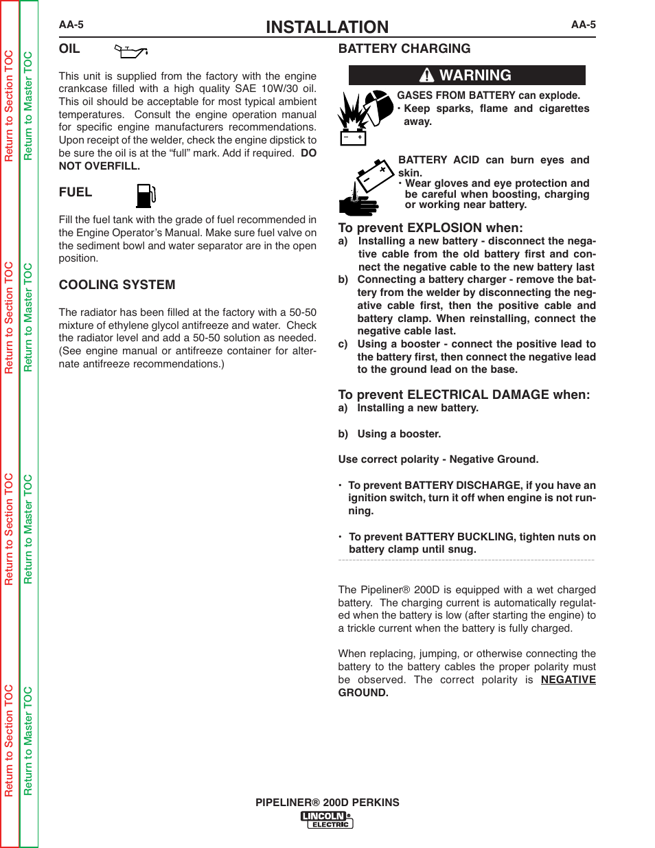 Installation, Warning | Lincoln Electric PIPELINER 200 User Manual | Page 29 / 145