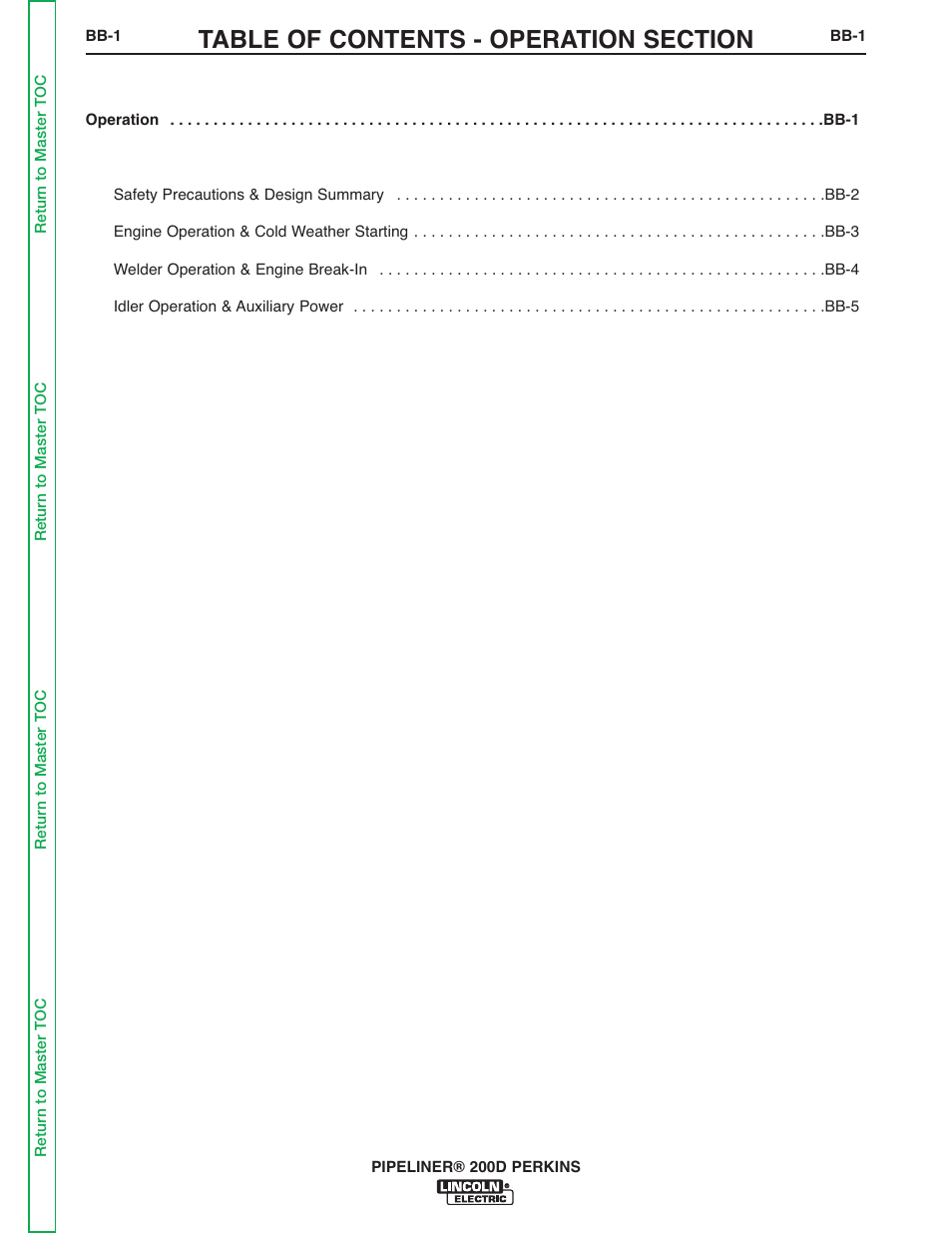 Section bb - operation | Lincoln Electric PIPELINER 200 User Manual | Page 31 / 145