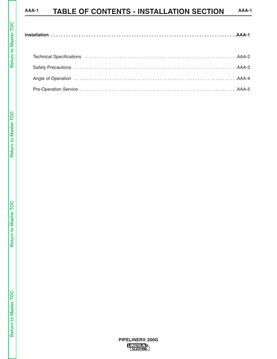 Section aaa - installation | Lincoln Electric PIPELINER 200 User Manual | Page 45 / 145