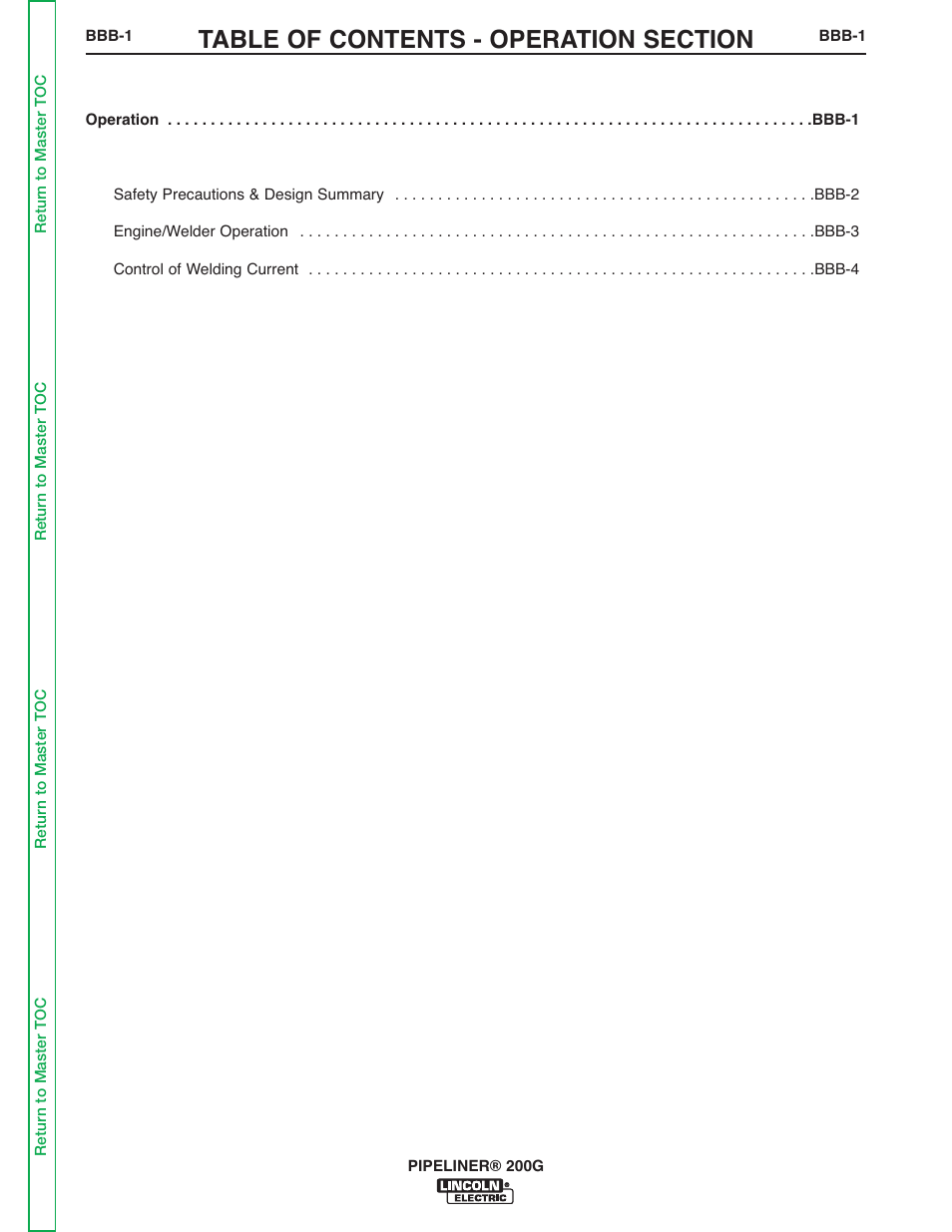 Section bbb - operation | Lincoln Electric PIPELINER 200 User Manual | Page 51 / 145