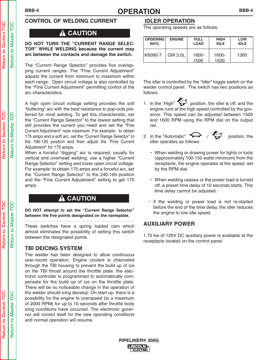 Operation, Caution | Lincoln Electric PIPELINER 200 User Manual | Page 54 / 145