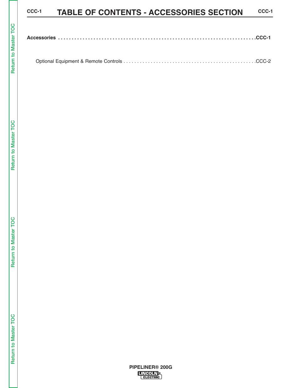 Section ccc - accessories, See accessories section ) | Lincoln Electric PIPELINER 200 User Manual | Page 55 / 145