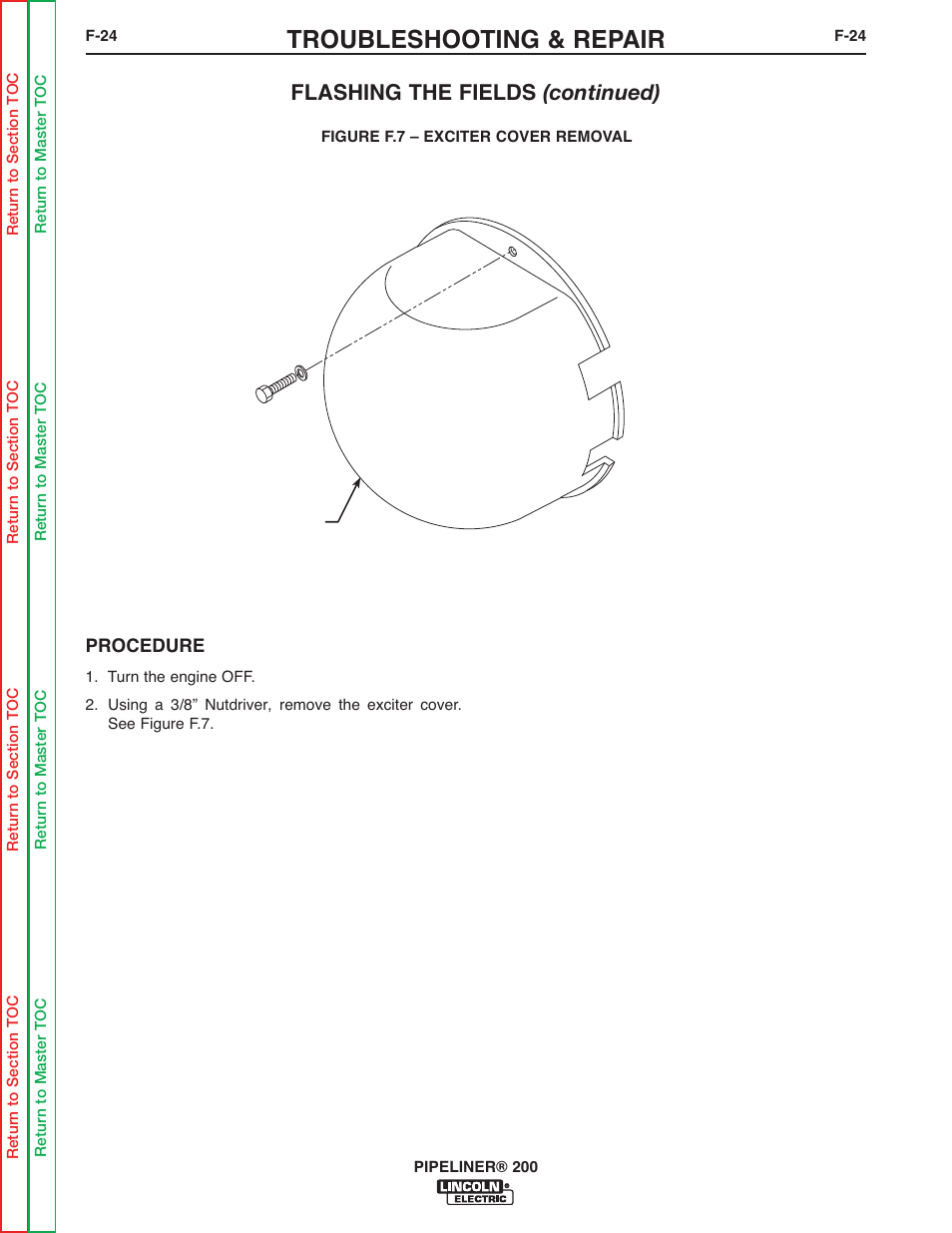 Troubleshooting & repair, Flashing the fields (continued) | Lincoln Electric PIPELINER 200 User Manual | Page 94 / 145