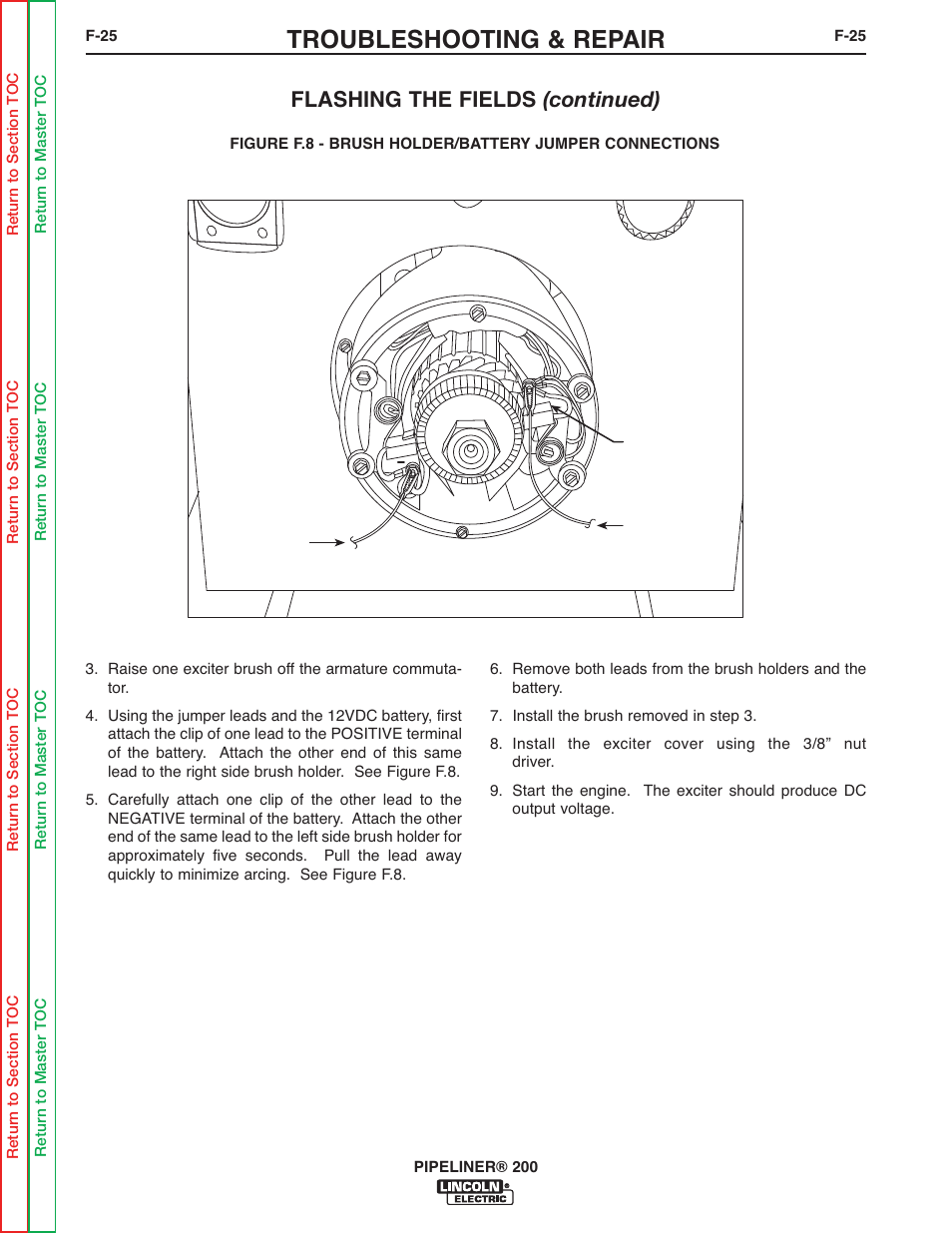Troubleshooting & repair, Flashing the fields (continued) | Lincoln Electric PIPELINER 200 User Manual | Page 95 / 145