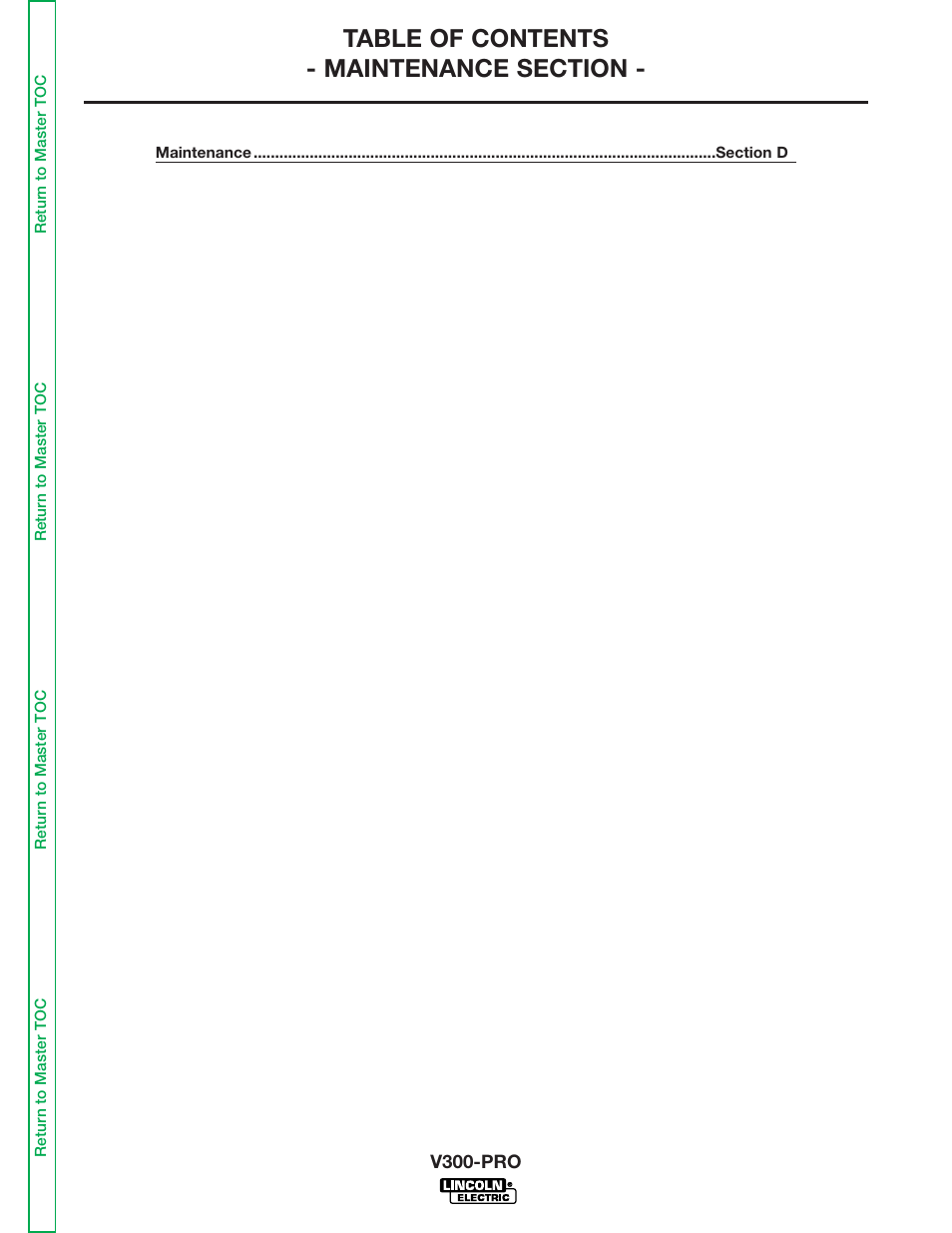 Section d - maintenance | Lincoln Electric INVERTEC V300-PRO SVM105-B User Manual | Page 19 / 117