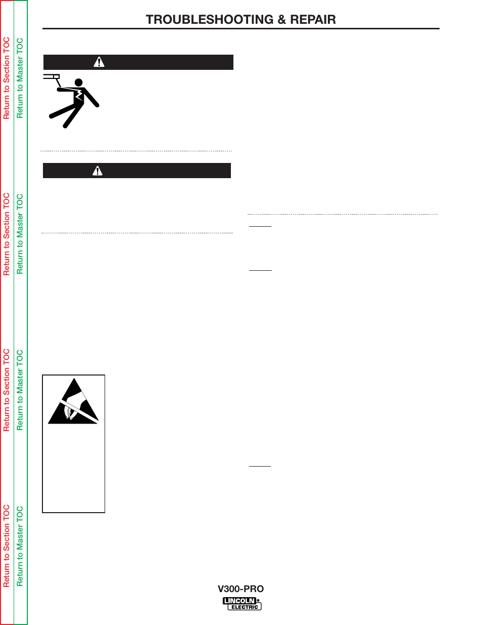 Troubleshooting & repair, Pc board troubleshooting procedures, Warning caution | Lincoln Electric INVERTEC V300-PRO SVM105-B User Manual | Page 33 / 117