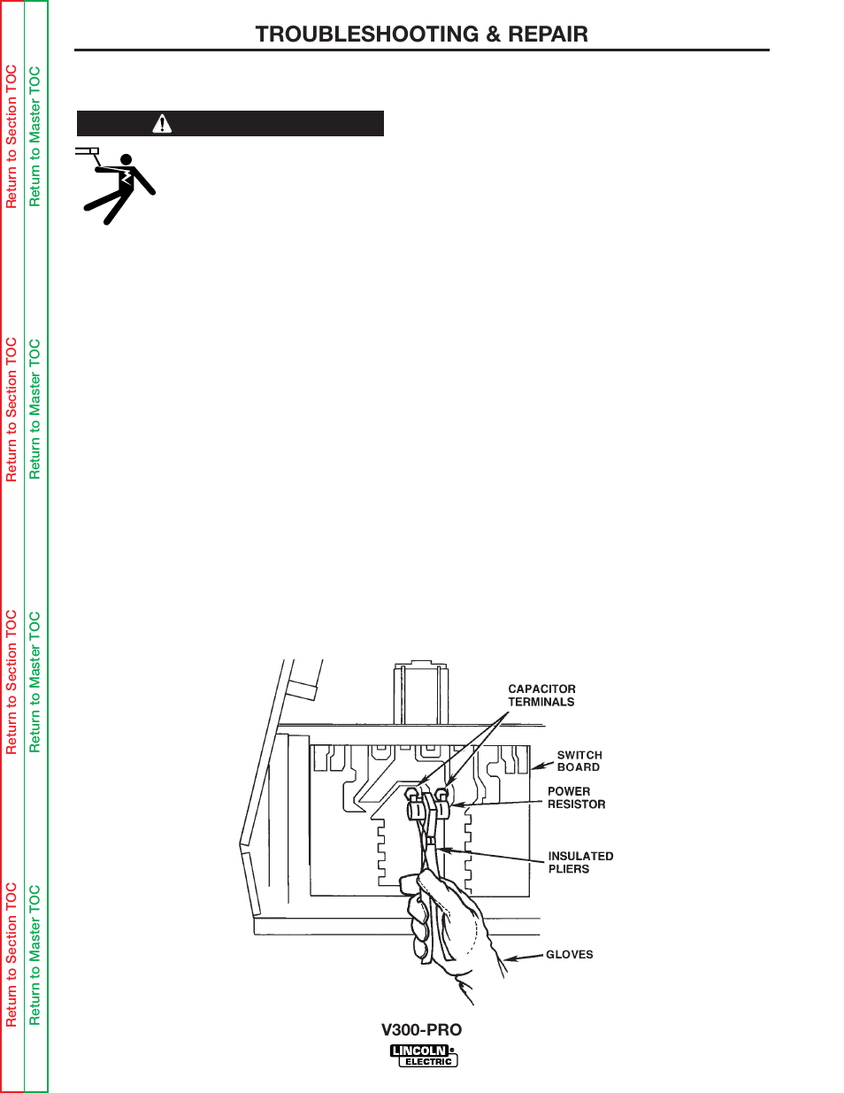 Troubleshooting & repair, Input filter capacitor discharge procedure | Lincoln Electric INVERTEC V300-PRO SVM105-B User Manual | Page 42 / 117