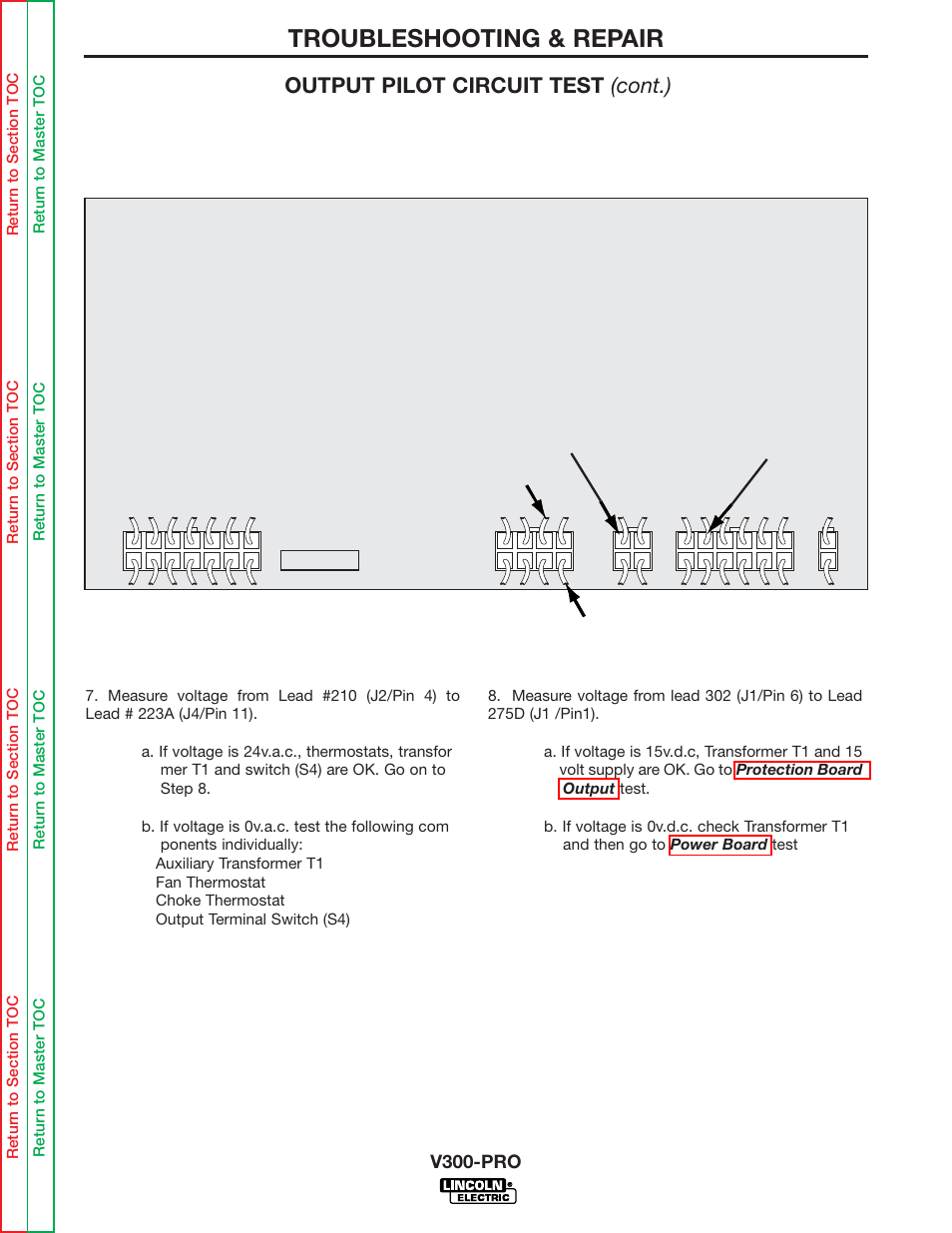 Troubleshooting & repair, Output pilot circuit test (cont.) | Lincoln Electric INVERTEC V300-PRO SVM105-B User Manual | Page 45 / 117