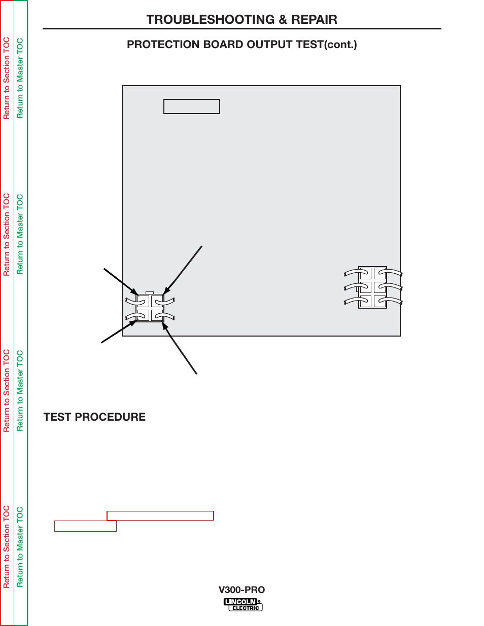 Troubleshooting & repair, Protection board output test(cont.) test procedure | Lincoln Electric INVERTEC V300-PRO SVM105-B User Manual | Page 50 / 117