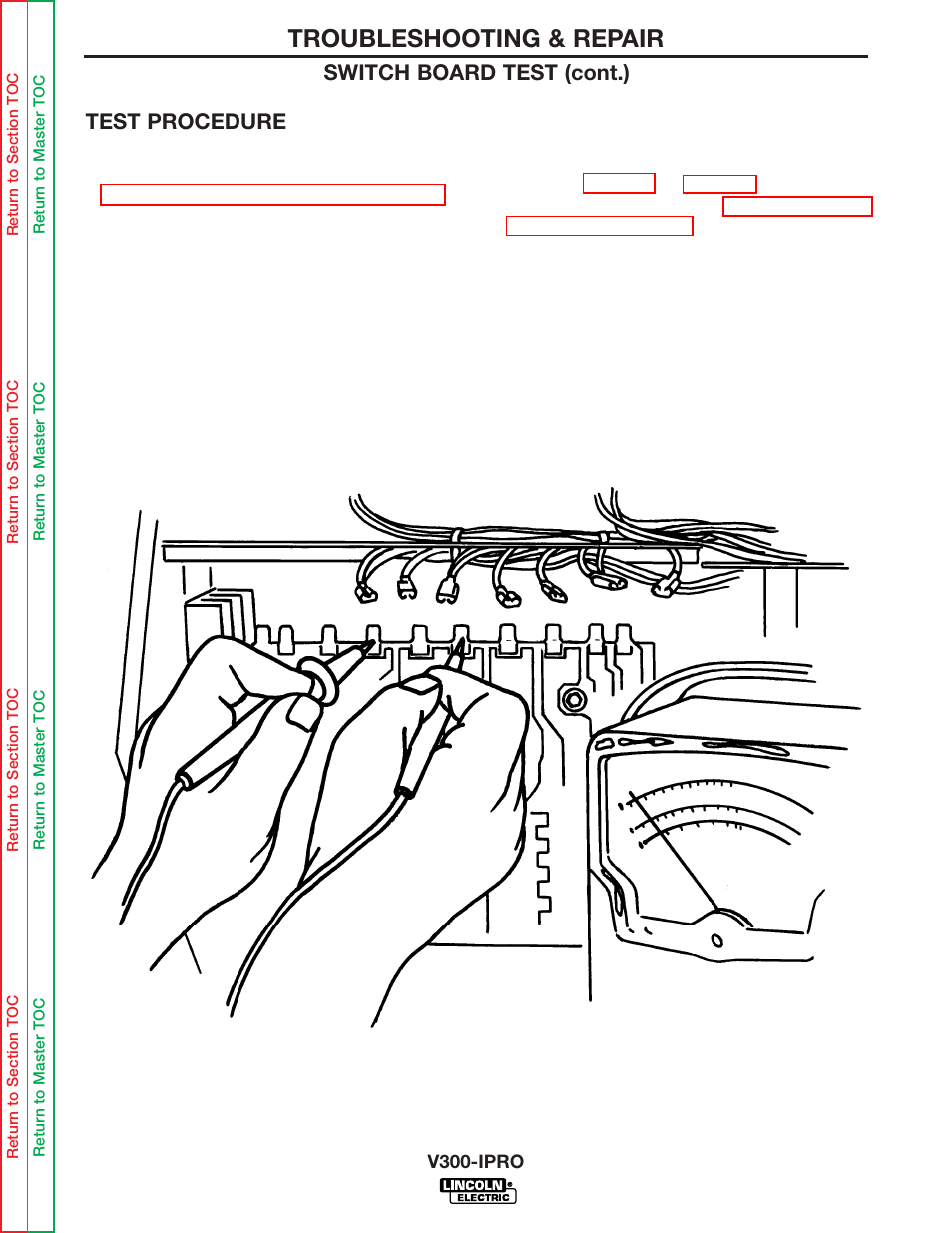Troubleshooting & repair, Switch board test (cont.) test procedure | Lincoln Electric INVERTEC V300-PRO SVM105-B User Manual | Page 56 / 117