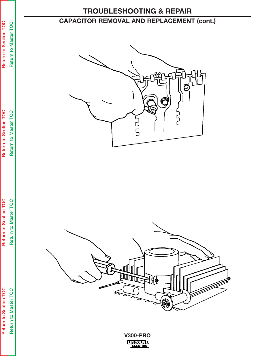 Troubleshooting & repair, Capacitor removal and replacement (cont.) | Lincoln Electric INVERTEC V300-PRO SVM105-B User Manual | Page 83 / 117