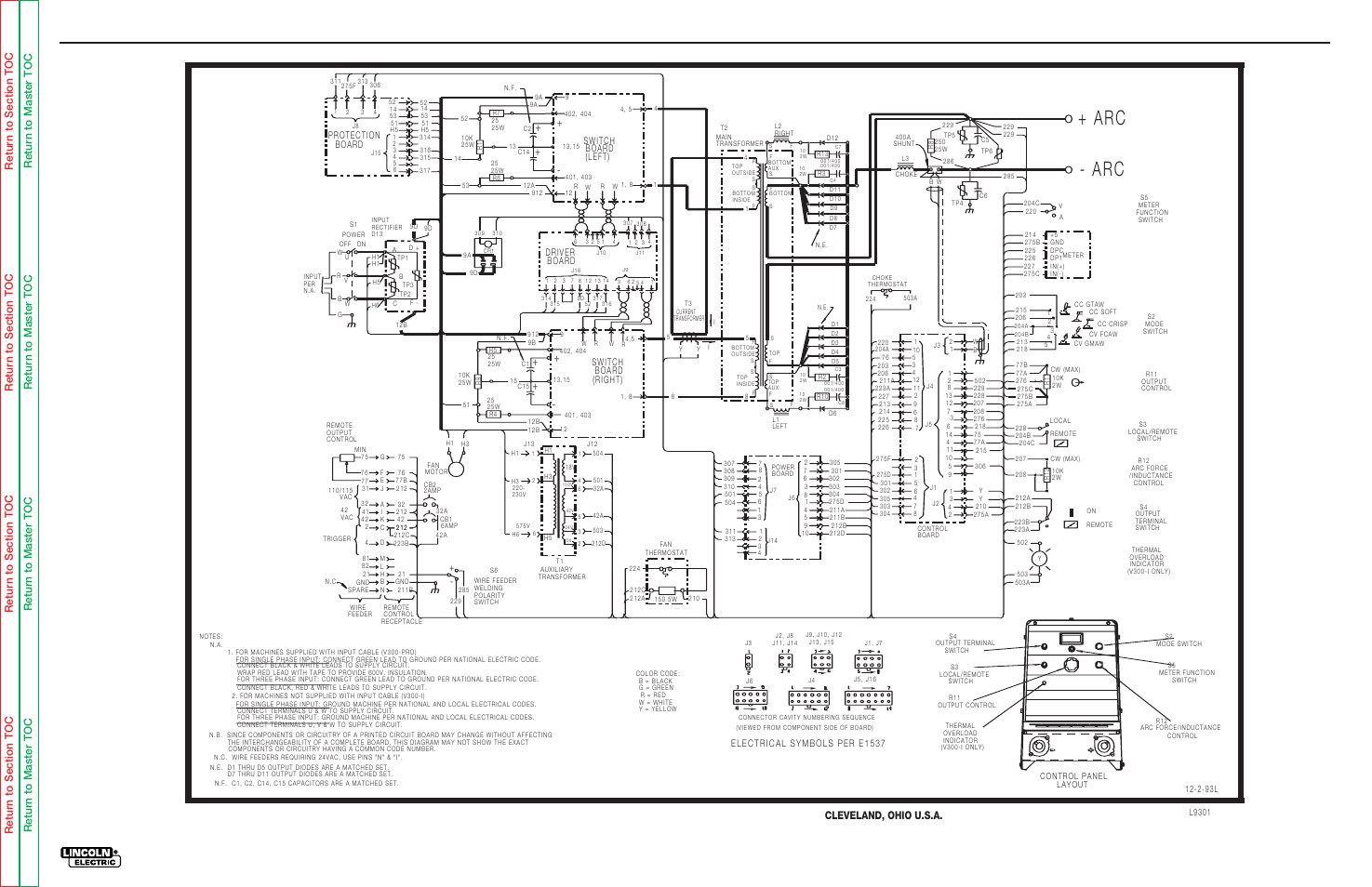 Electrical diagrams, Arc - arc, V300 pro | Cleveland, ohio u.s.a | Lincoln Electric INVERTEC V300-PRO SVM105-B User Manual | Page 97 / 117