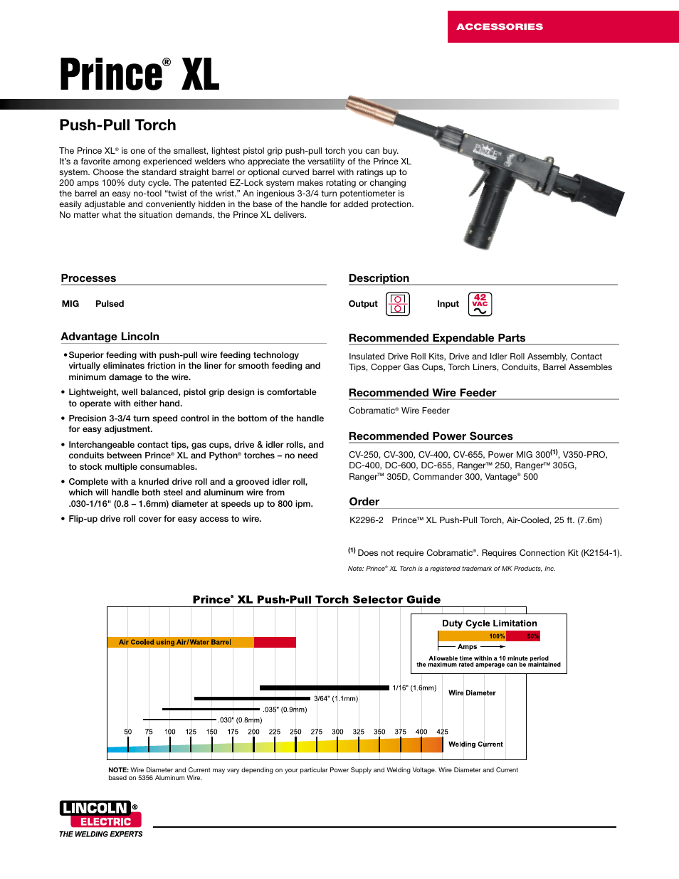 Lincoln Electric Prince XL User Manual | 2 pages